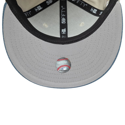 Pictured is this MLB Denim Mix San Diego Padres 59FIFTY Fitted cap in beige. 2