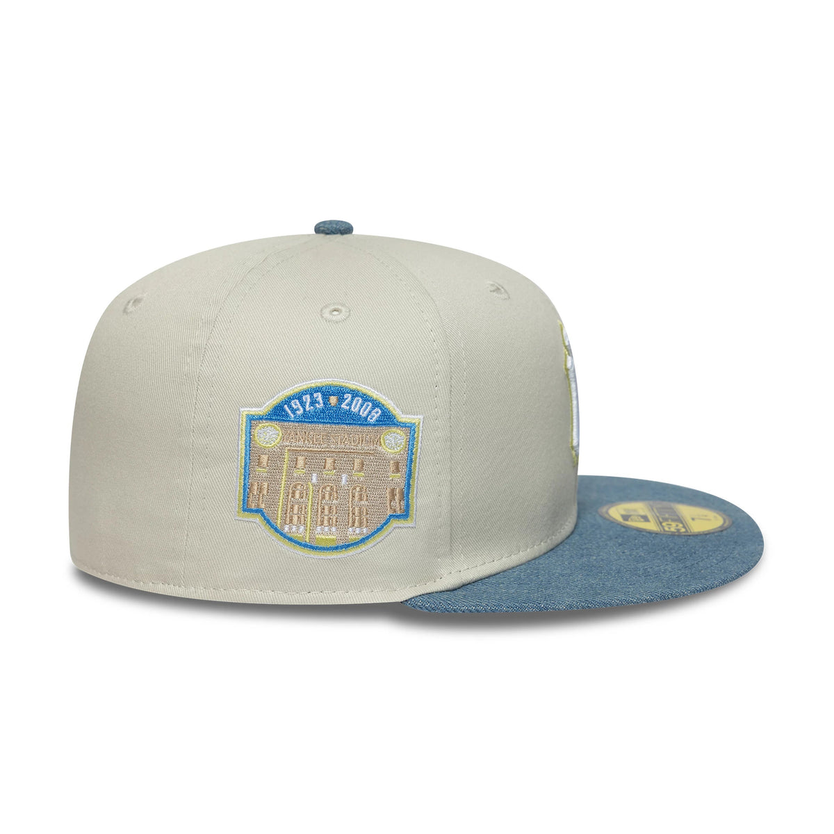 Pictured is this MLB Denim Mix New York Yankees 59FIFTY Fitted cap in beige. 5