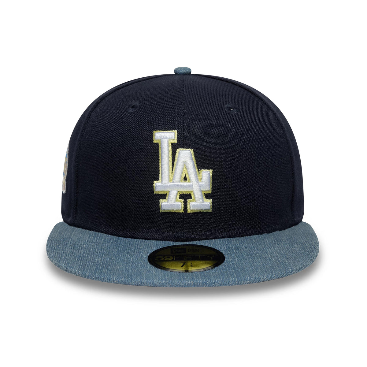 Pictured is this MLB Denim Mix LA Dodgers 59FIFTY Fitted cap in navy. 3