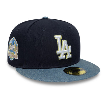 Pictured is this MLB Denim Mix LA Dodgers 59FIFTY Fitted cap in navy. 1