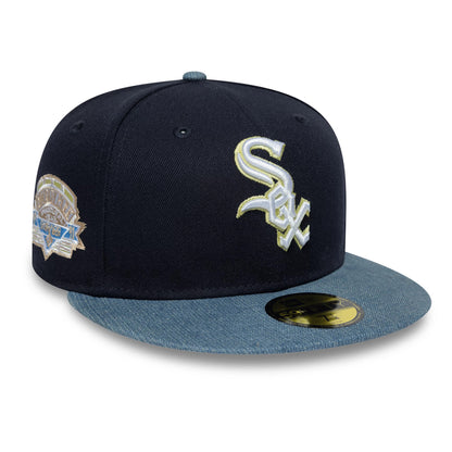 Pictured is this MLB Denim Mix Chicago White Sox 59FIFTY Fitted cap in navy. 1