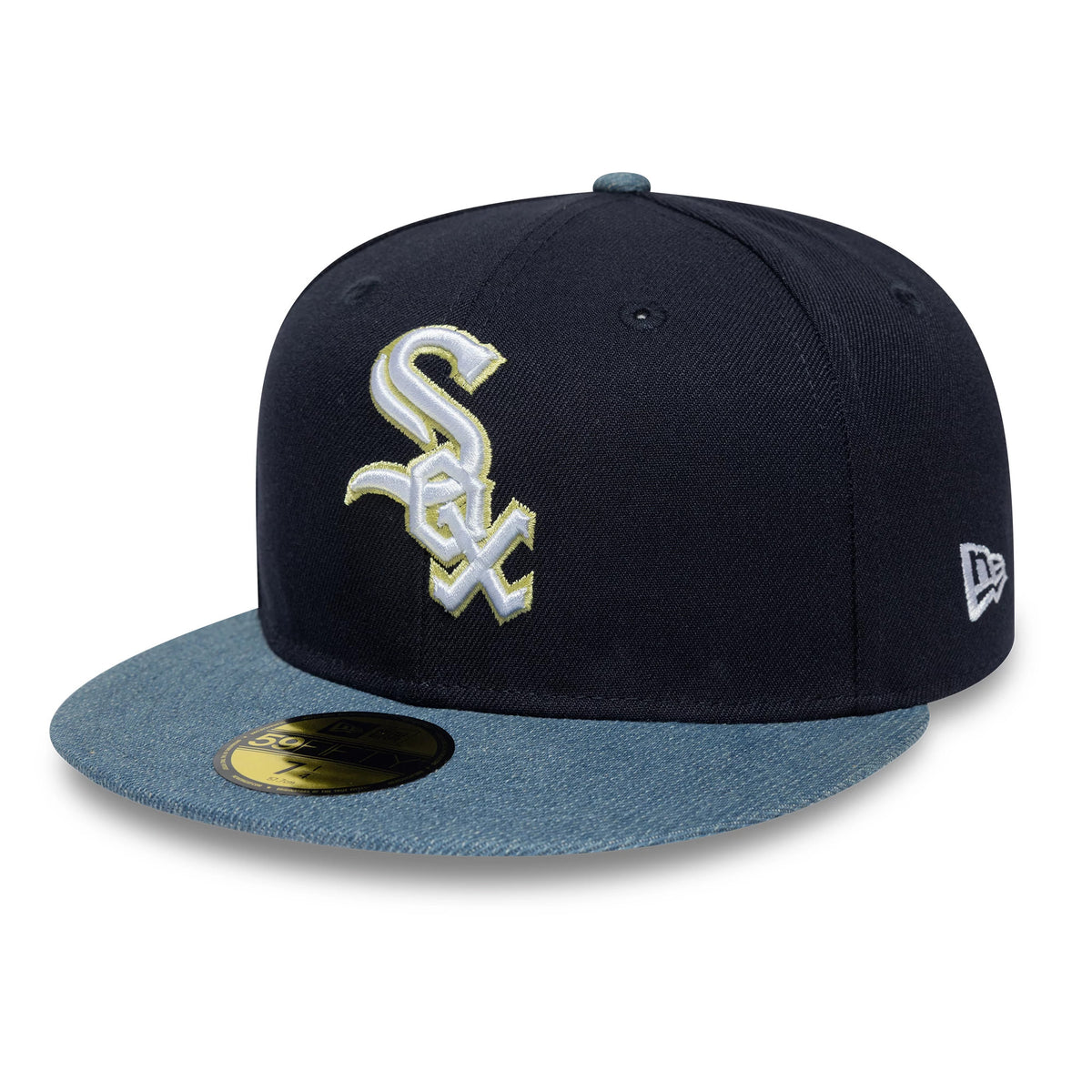 Pictured is this MLB Denim Mix Chicago White Sox 59FIFTY Fitted cap in navy. 4
