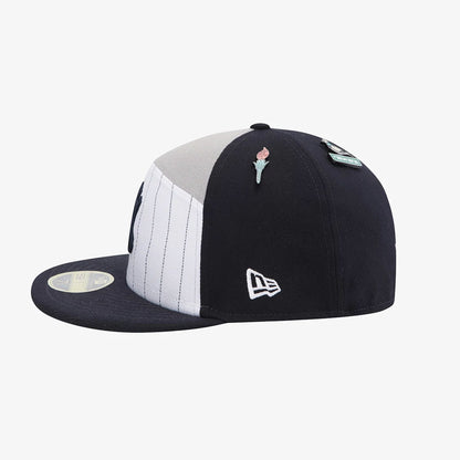 Pictured is this MLB 59FIFTY Day New York Yankees Split Panel 59FIFTY Fitted cap in navy. 5