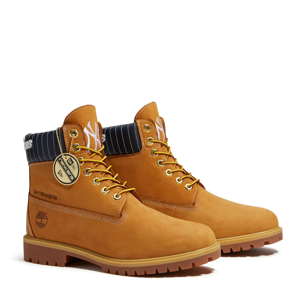 Pictured are these Timberland X New Era New York Yankees Premium Waterproof 6-Inch Boots in Panama Tan. 1