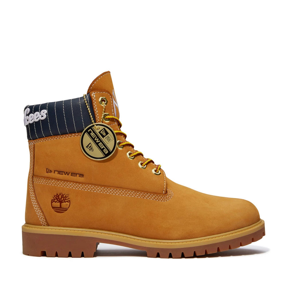 Pictured are these Timberland X New Era New York Yankees Premium Waterproof 6-Inch Boots in Panama Tan. 5