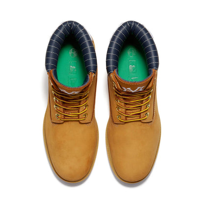 Pictured are these Timberland X New Era New York Yankees Premium Waterproof 6-Inch Boots in Panama Tan. 6