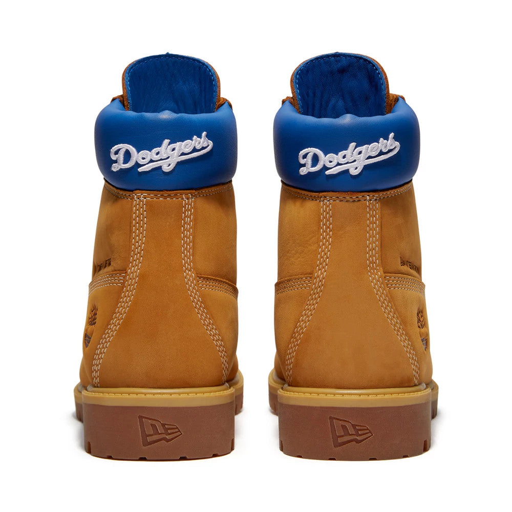 Pictured are these Timberland X New Era LA Dodgers Premium Waterproof 6-Inch Boots in Panama Tan. 3