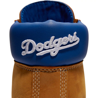 Pictured are these Timberland X New Era LA Dodgers Premium Waterproof 6-Inch Boots in Panama Tan. 8