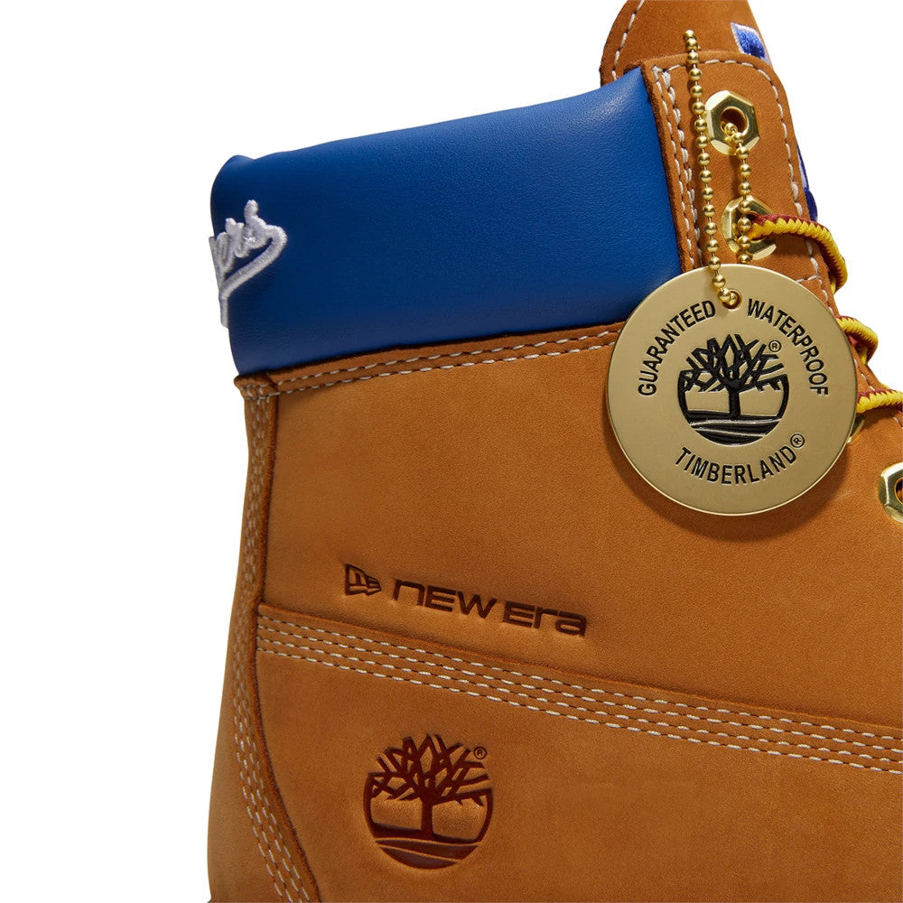 Pictured are these Timberland X New Era LA Dodgers Premium Waterproof 6-Inch Boots in Panama Tan. 9
