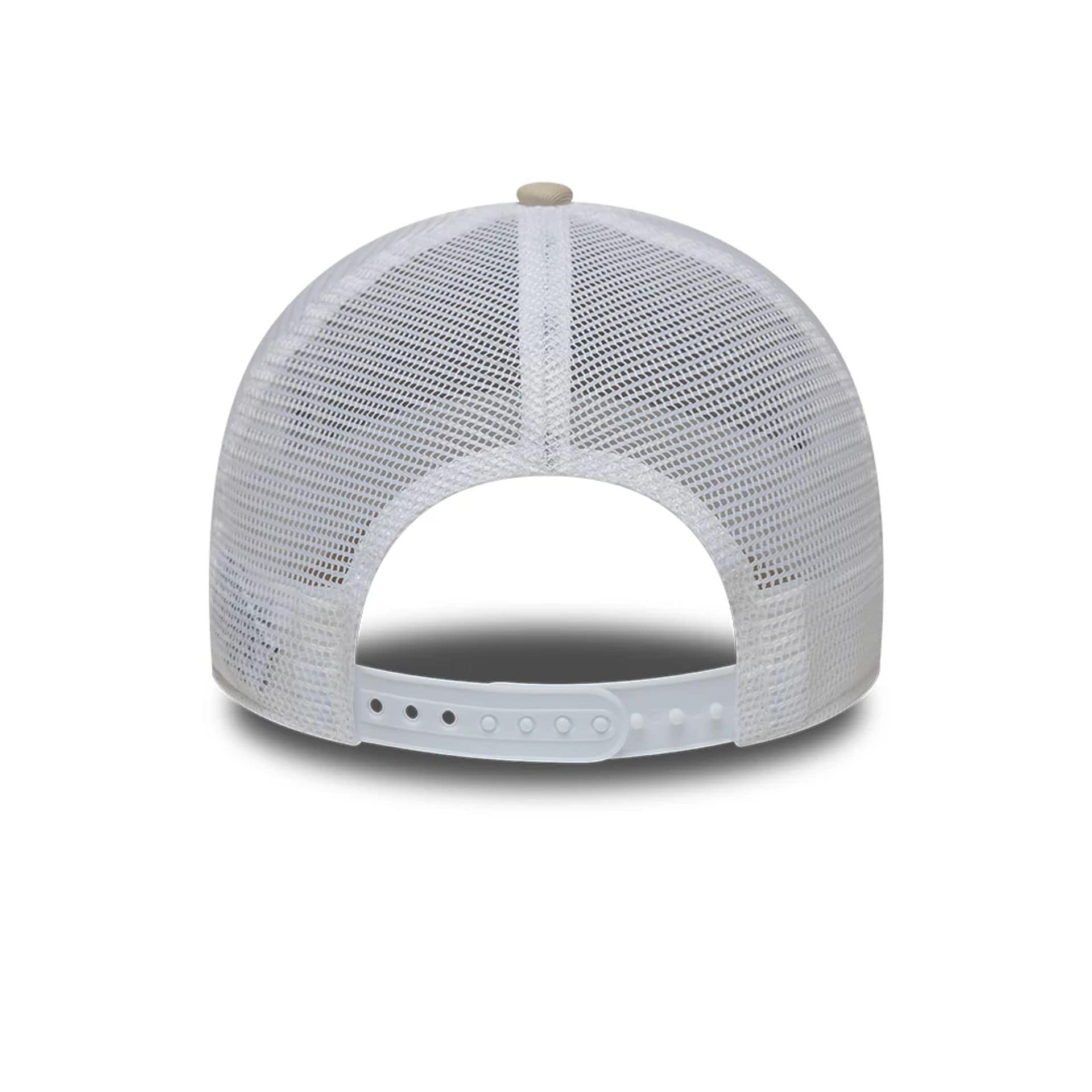 Pictured is this New Era Fishing 9FORTY A-Frame Trucker Adjustable cap in light beige. 6