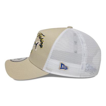 Pictured is this New Era Fishing 9FORTY A-Frame Trucker Adjustable cap in light beige. 4