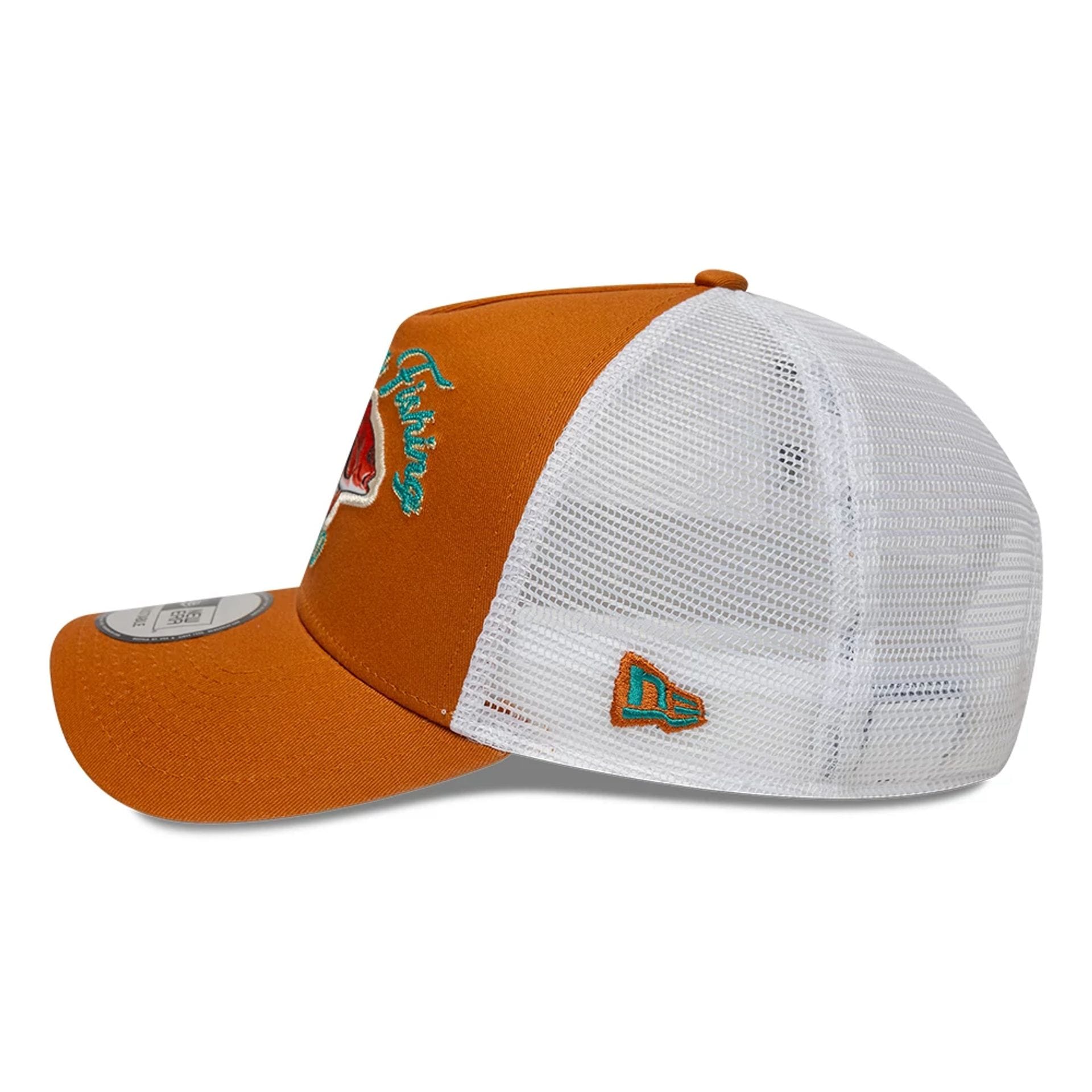 Pictured is this New Era Fishing 9FORTY A-Frame Trucker Adjustable cap in orange. 4