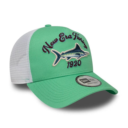 Pictured is this New Era Fishing 9FORTY A-Frame Trucker Adjustable cap in open green. 3
