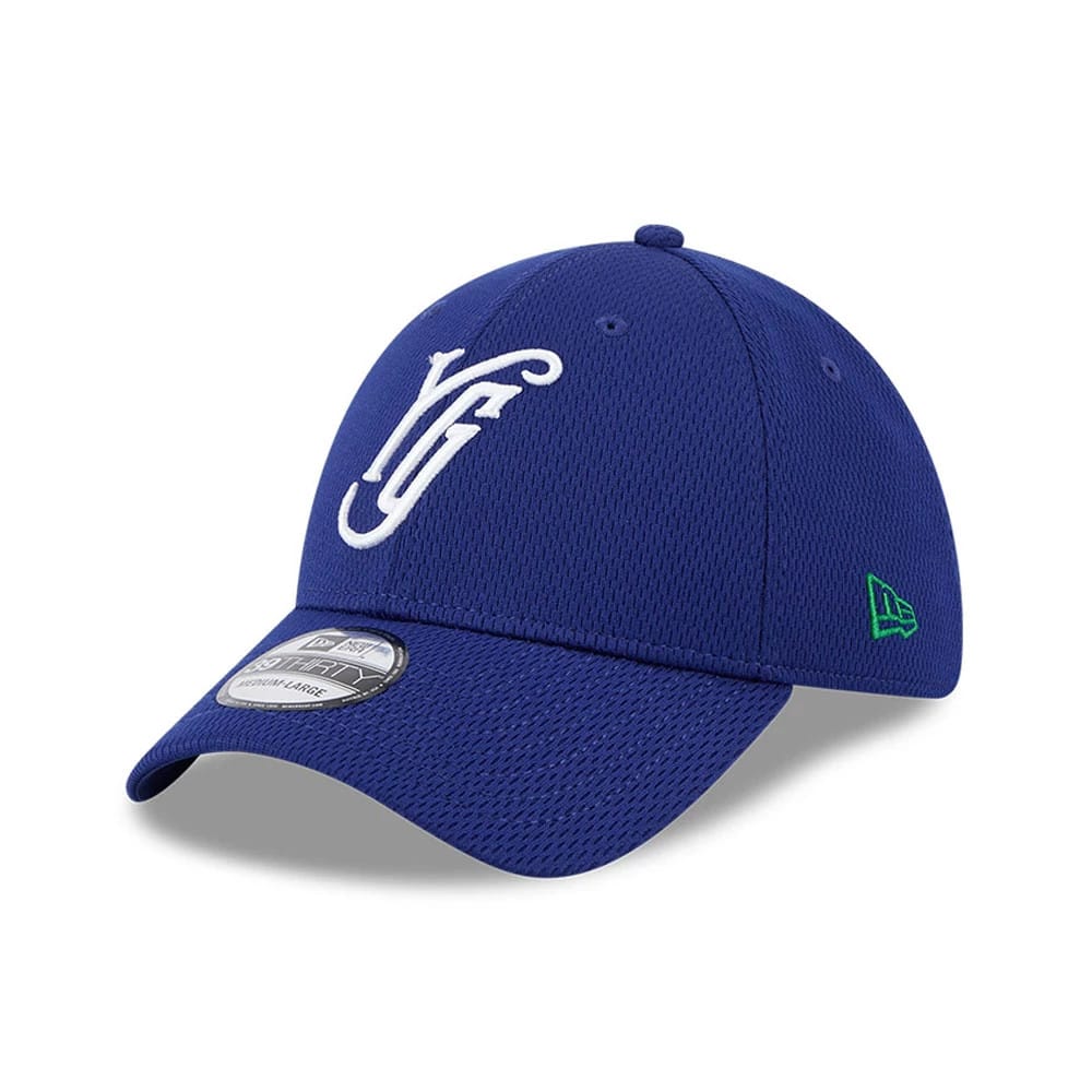 Pictured is this MiLB Batting Practice Hartford Yard Goats 39THIRTY Stretch Fit cap in dark blue. 1