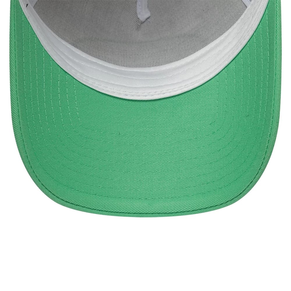 Pictured is this New Era Location Icon 9FORTY A-Frame Trucker Adjustable cap in open green. 7