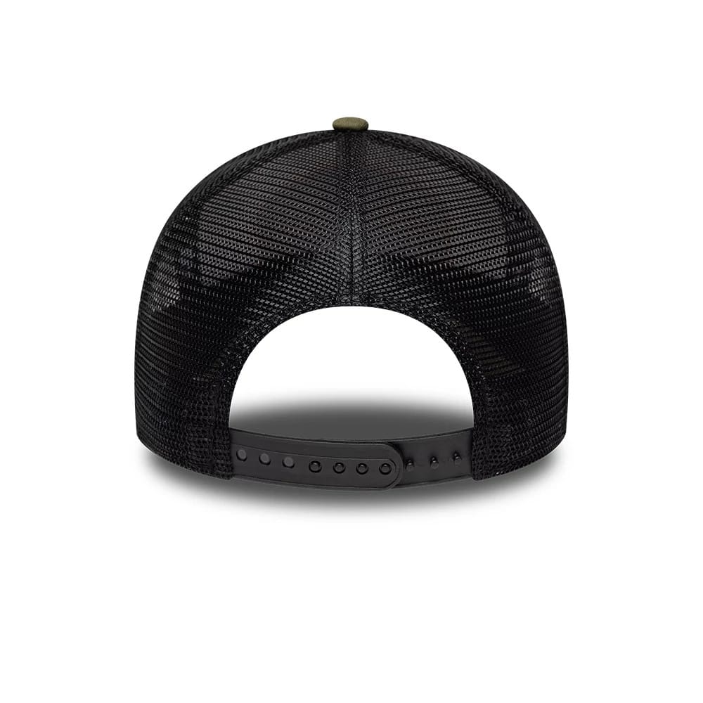 Pictured is this New Era Location Icon 9FORTY A-Frame Trucker Adjustable cap in green. 6