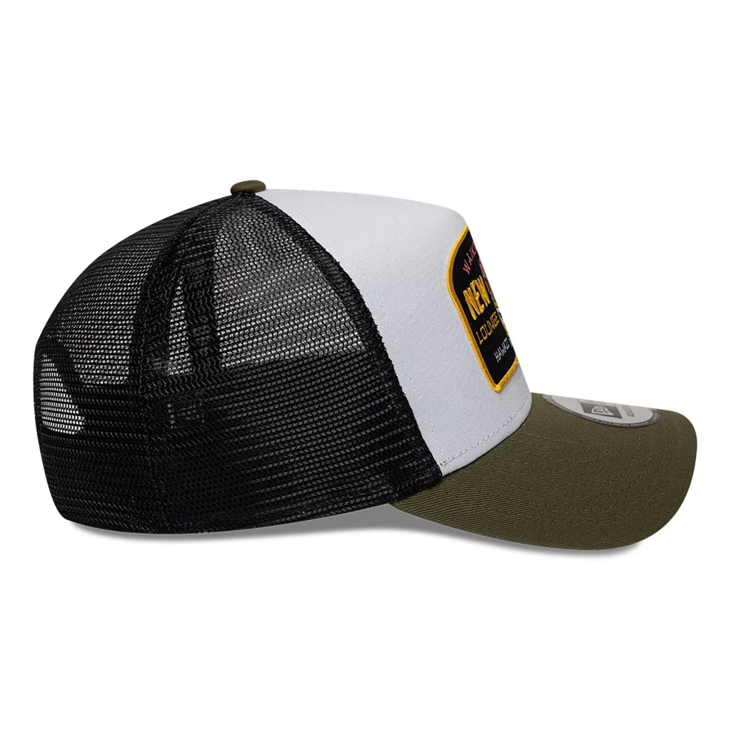 Pictured is this New Era Location Icon 9FORTY A-Frame Trucker Adjustable cap in green. 5
