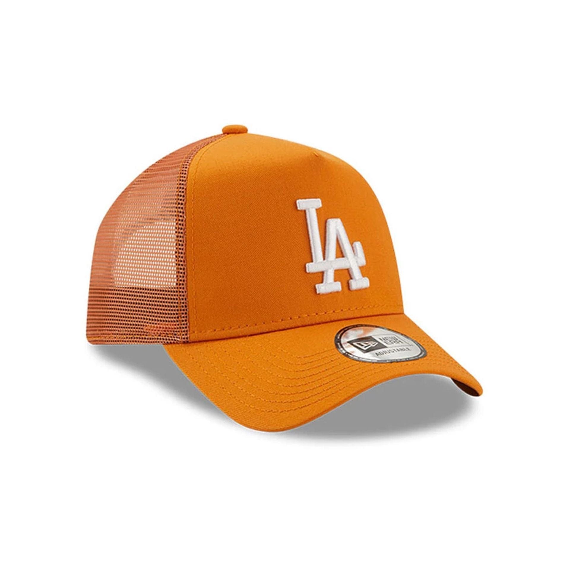 This is a LA Dodgers Youth MLB League Essential Dark Orange 9FORTY A-Frame Trucker Adjustable Cap 3