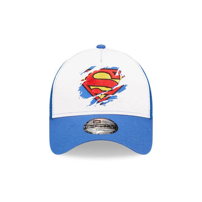 This is a Child DC Superman White 9FORTY A-Frame Trucker Adjustable Cap. 2