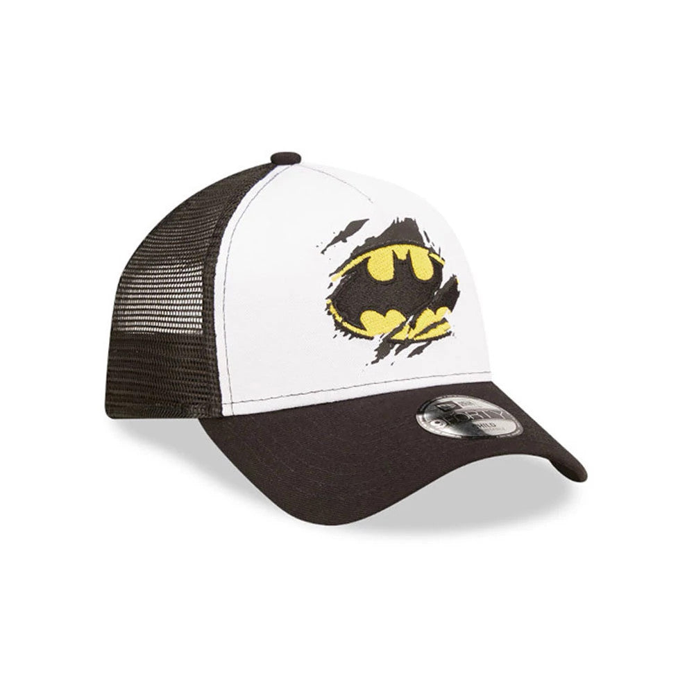 This is a Child DC Batman White 9FORTY A-Frame Trucker Adjustable Cap. 3