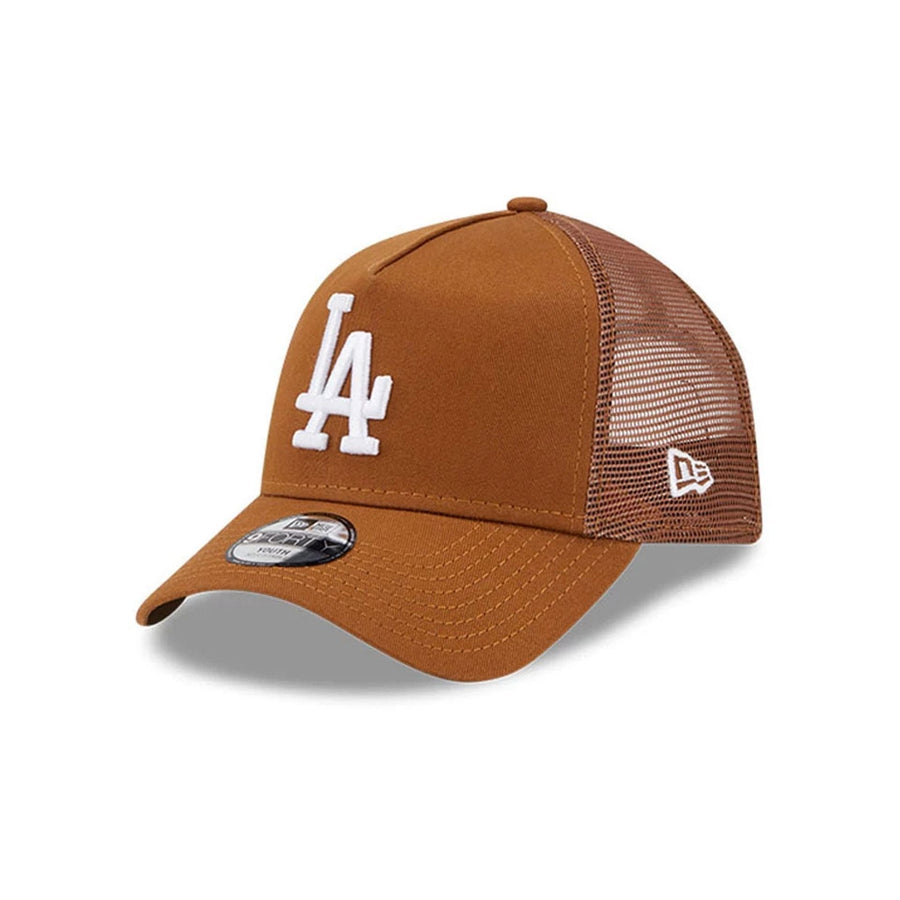 This is a Youth MLB League Essential LA Dodgers Brown 9FORTY Trucker Cap 1