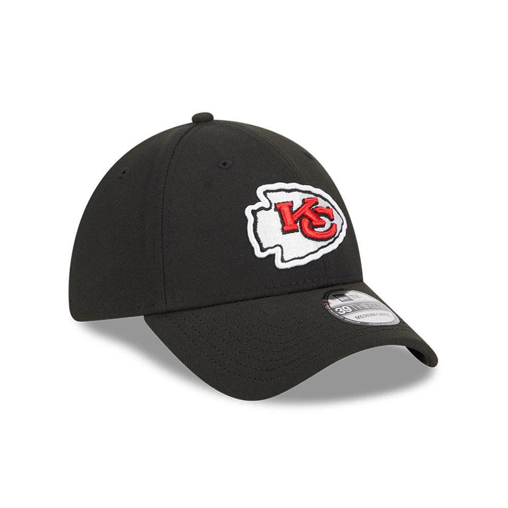 Pictured is this NFL Evergreen Kansas City Chiefs 39THIRTY Stretch Fit cap in black. 3