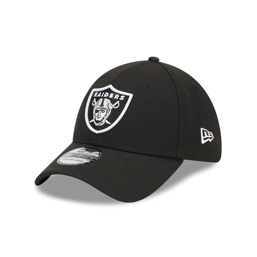 Pictured is this NFL Evergreen Las Vegas Raiders 39THIRTY Stretch Fit cap in black. 1