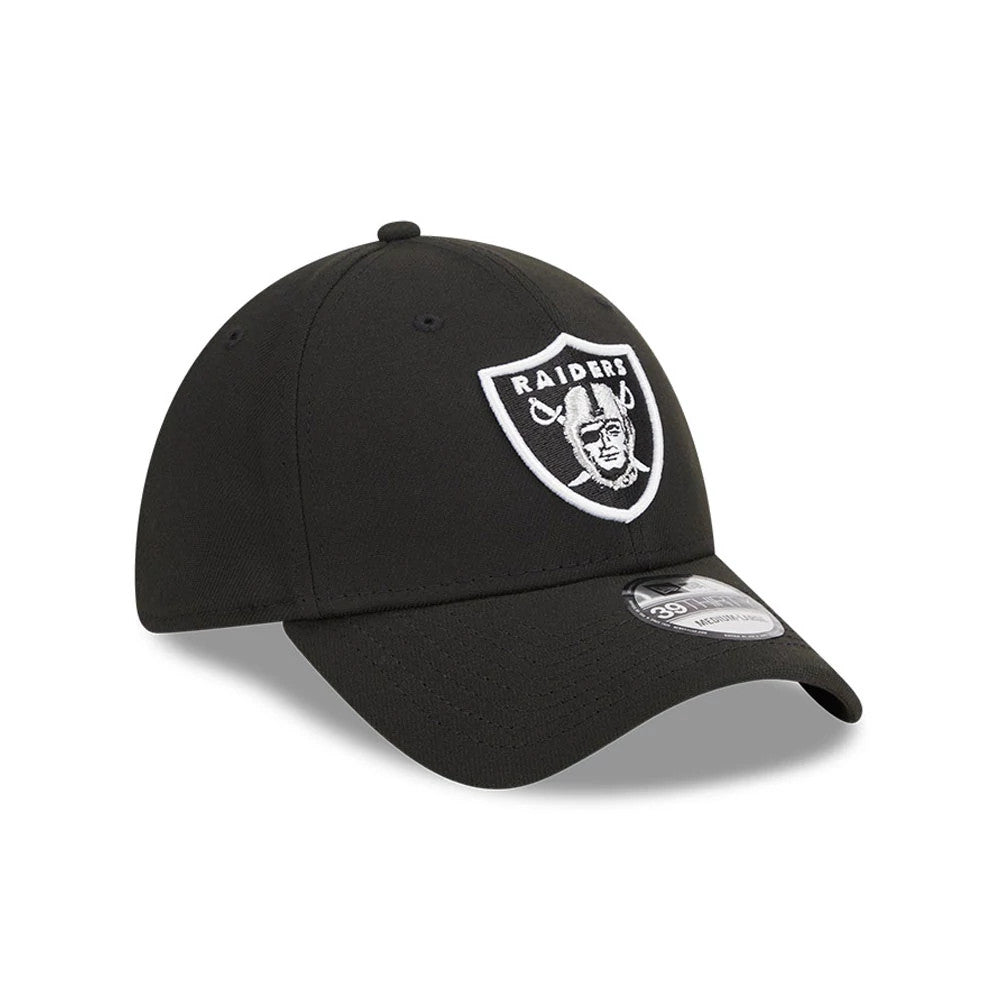 Pictured is this NFL Evergreen Las Vegas Raiders 39THIRTY Stretch Fit cap in black. 3