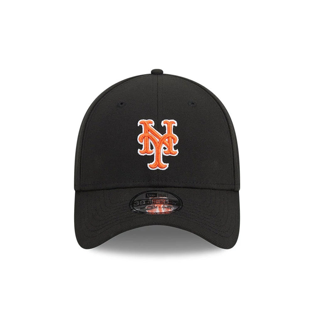 Pictured is this MLB Evergreen New York Mets 39THIRTY Stretch Fit cap in black. 2