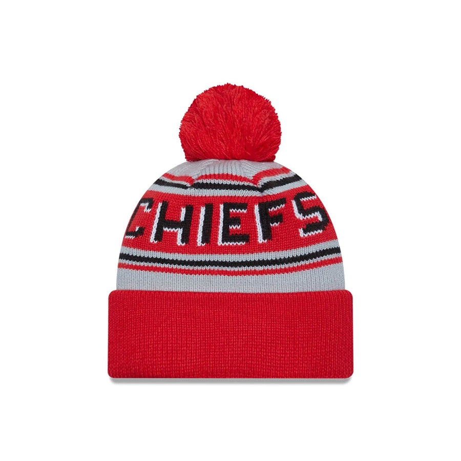 This is a Kansas City Chiefs NFL Pom Wordmark Red Bobble Knit Beanie Hat 2