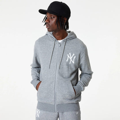 The Male model is wearing New York Yankees MLB Essential Grey Full Zip Hoodie 1