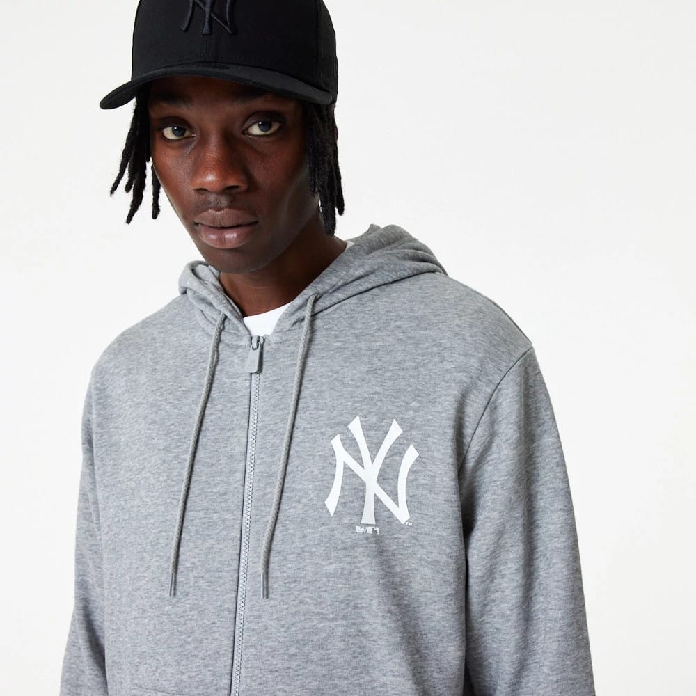 The Male model is wearing New York Yankees MLB Essential Grey Full Zip Hoodie 7