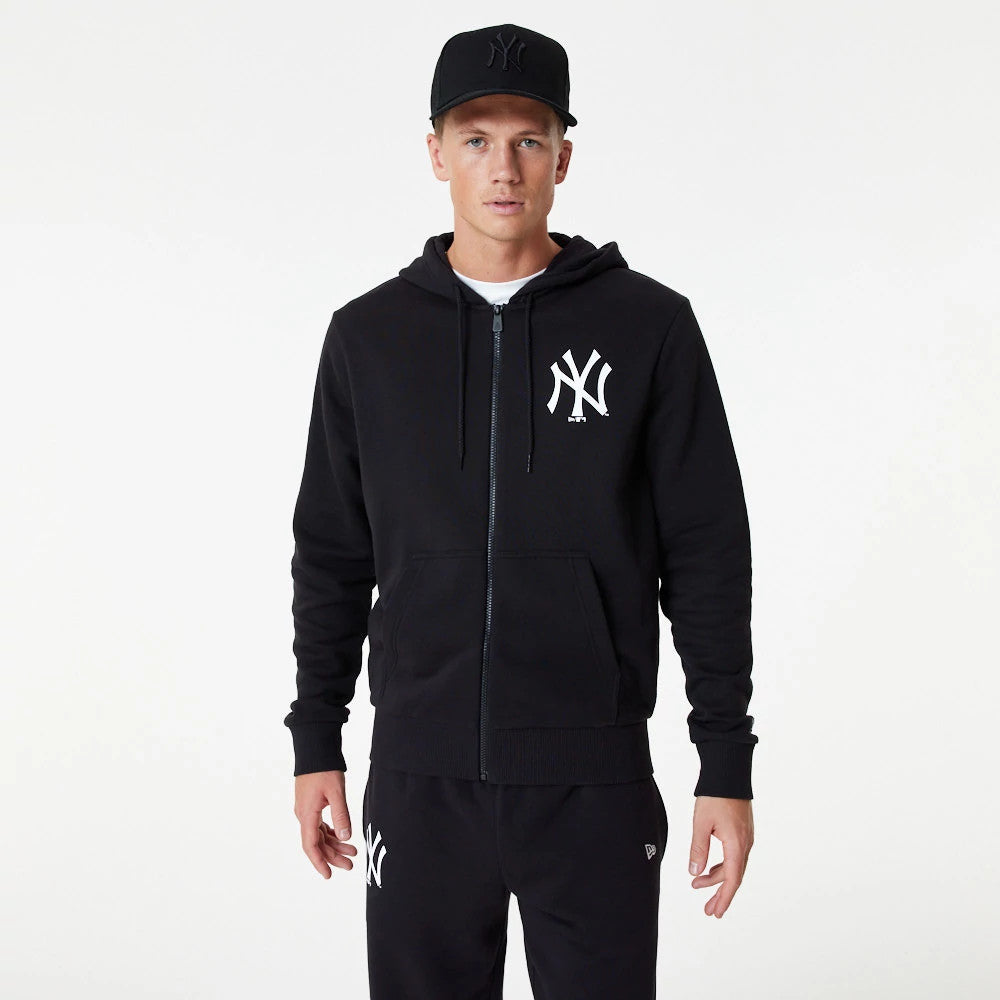 The Male model is wearing New York Yankees MLB Essential Black Full Zip Hoodie 1