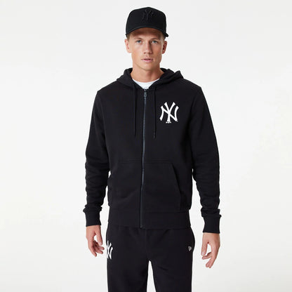 The Male model is wearing New York Yankees MLB Essential Black Full Zip Hoodie 1