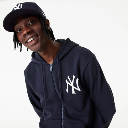 The Male model is wearing New York Yankees MLB Essential Navy Full Zip Hoodie 3