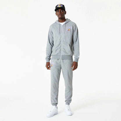 The Male model is wearing LA Lakers NBA Essential Grey Full Zip Hoodie 6