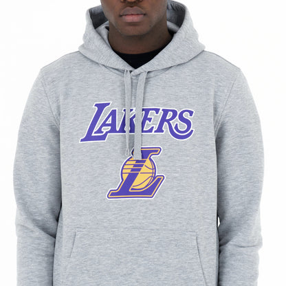 The Male model is wearing LA Lakers NBA Regular Grey Pullover Hoodie 3