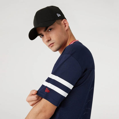 The Male model is wearing New England Patriots NFL Dark Blue Mesh T-Shirt 2