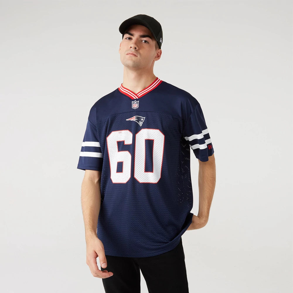 The Male model is wearing New England Patriots NFL Dark Blue Mesh T-Shirt 1