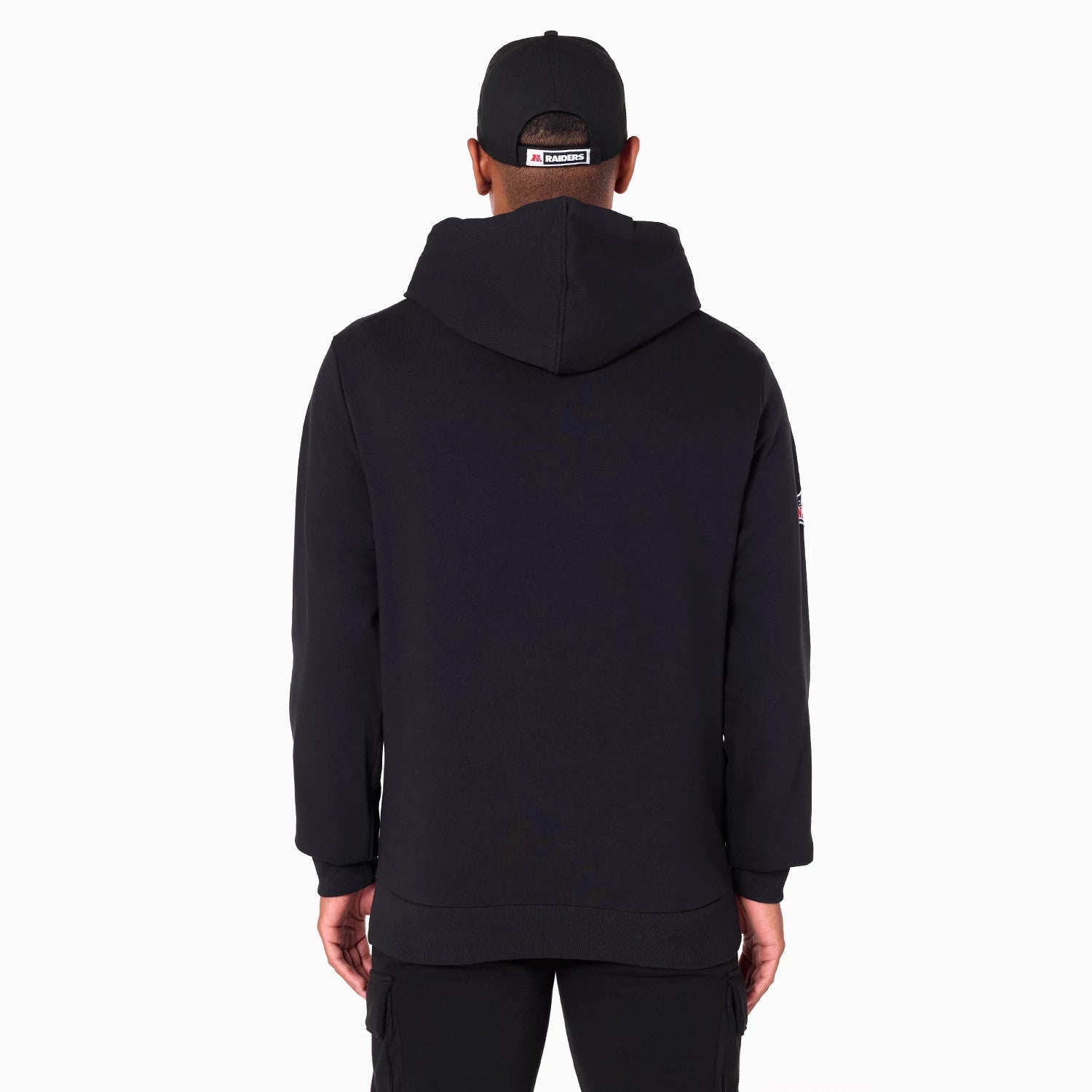 The Male model is wearing Las Vegas Raiders NFL Black Pullover Hoodie 2