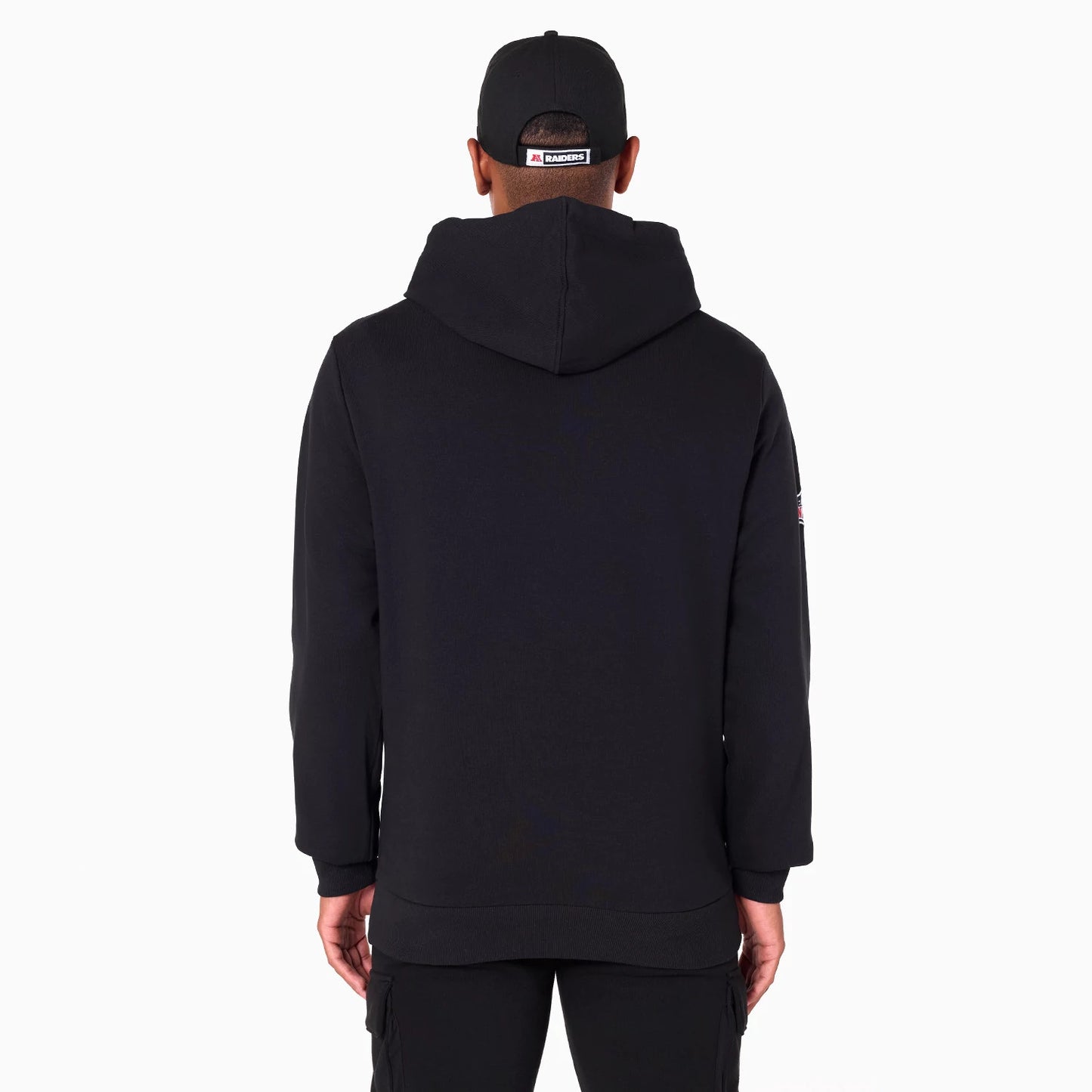 The Male model is wearing Las Vegas Raiders NFL Black Pullover Hoodie 2