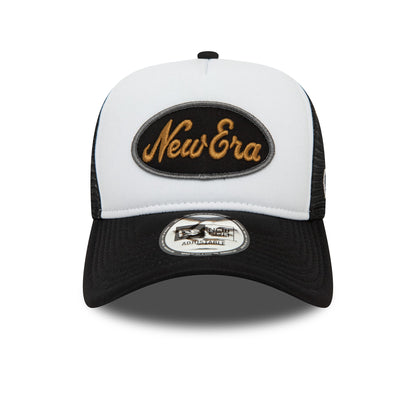 This is a New Era Youth Black Oval Trucker Cap 3