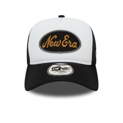 This is a New Era Youth Black Oval Trucker Cap 3