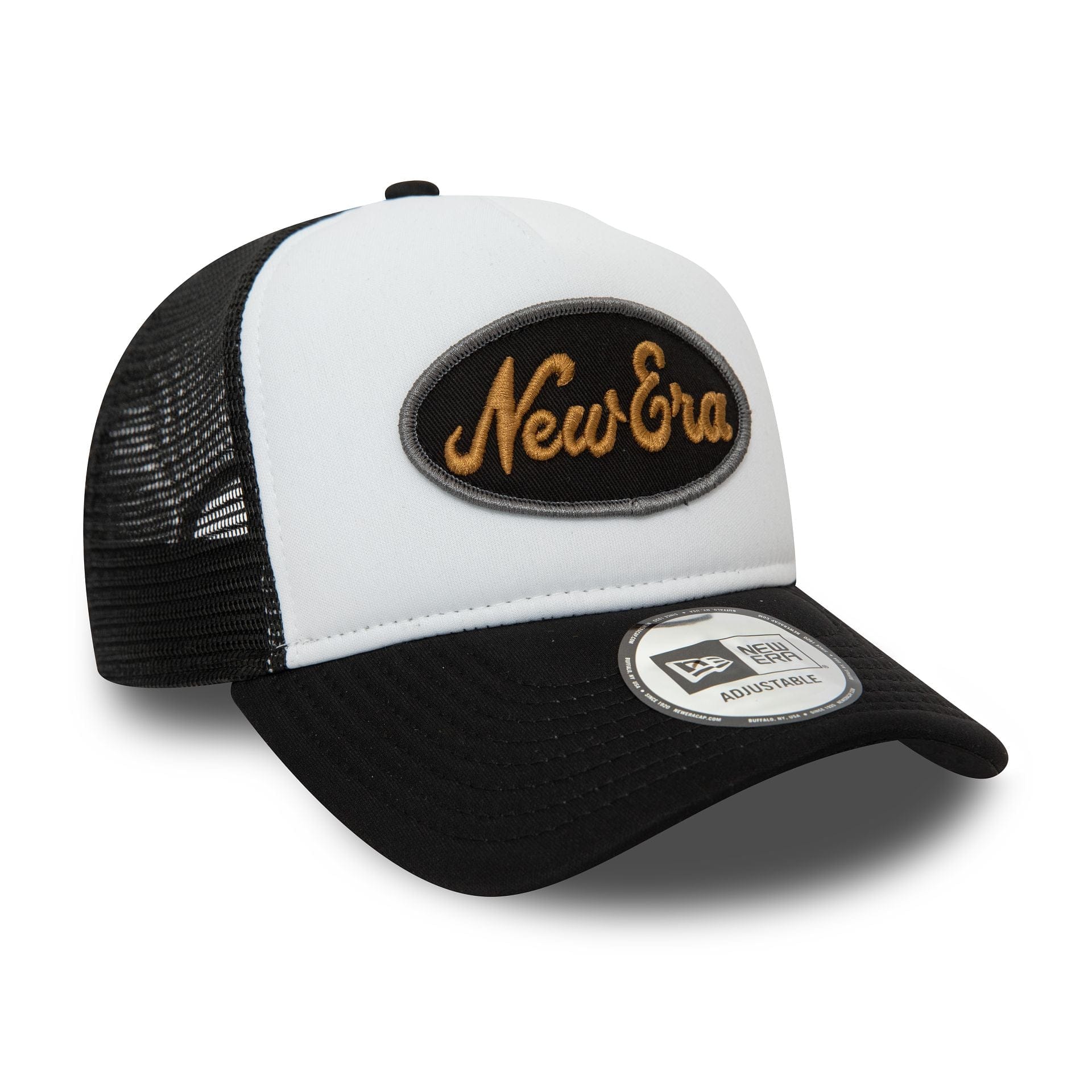 This is a New Era Youth Black Oval Trucker Cap 4