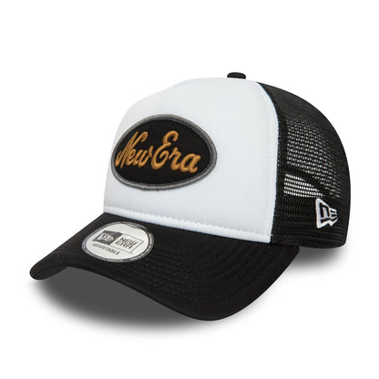 This is a New Era Youth Black Oval Trucker Cap 1