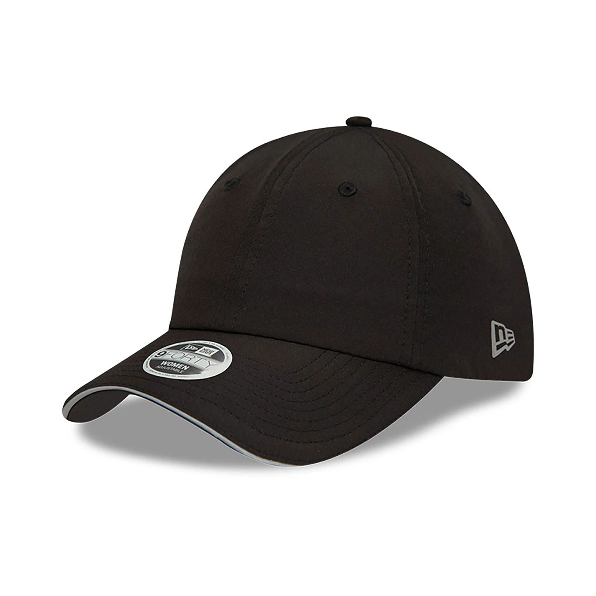 This is a New Era Womens Open Back Black 9FORTY Adjustable Cap 1