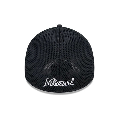 Pictured is this MLB Evergreen Neo Miami Marlins 39THIRTY Stretch Fit cap in black. 2