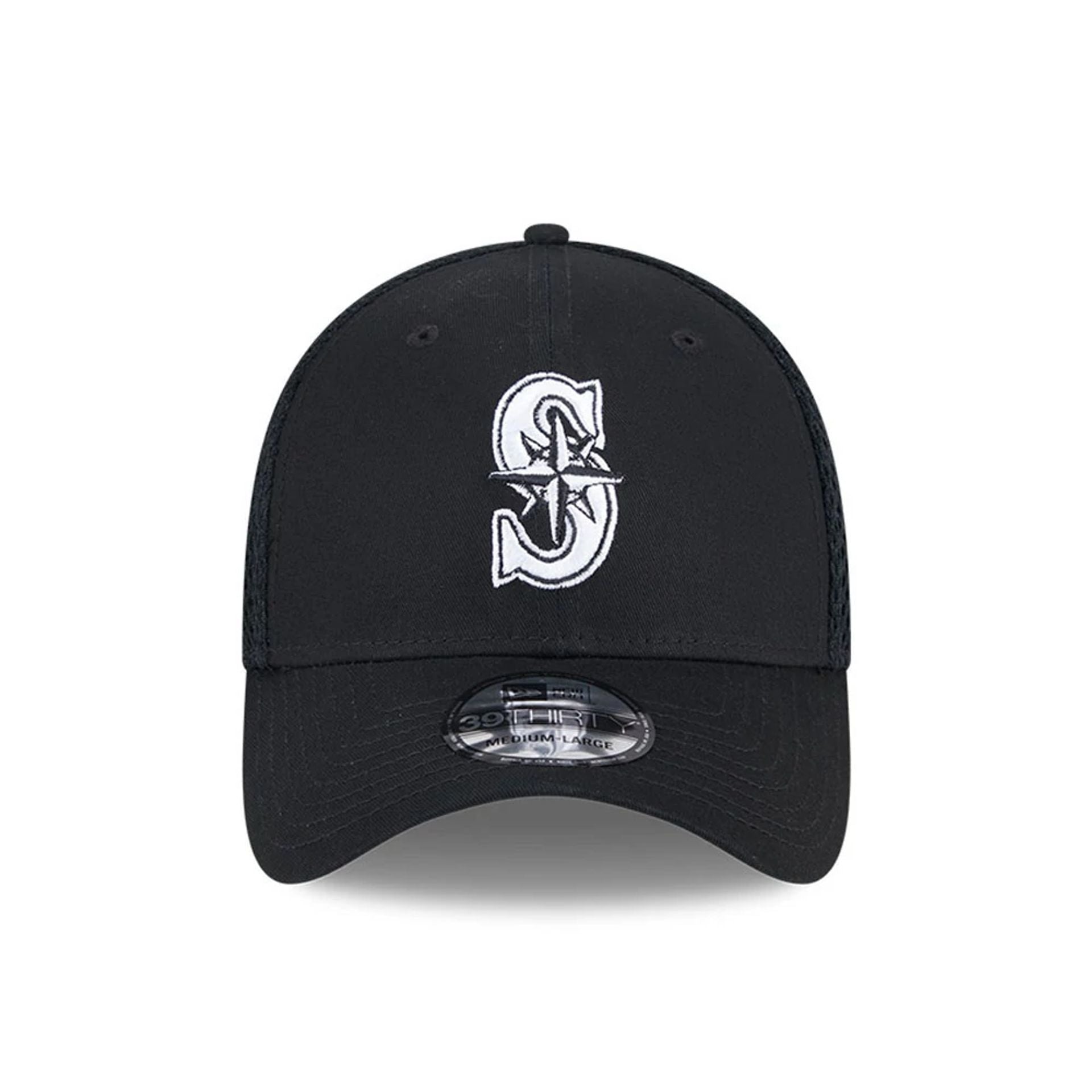 Pictured is this MLB Evergreen Neo Seattle Mariners 39THIRTY Stretch Fit cap in black. 3