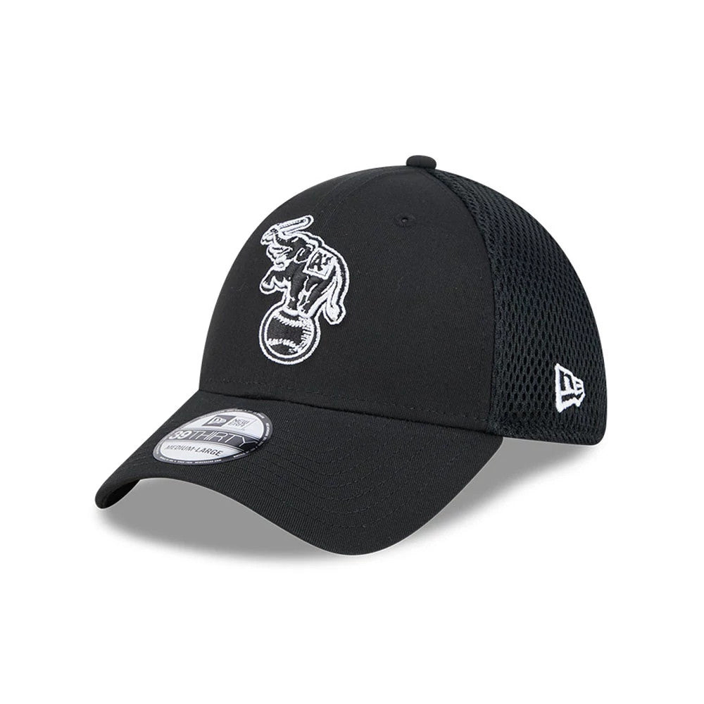 Pictured is this MLB Evergreen Neo Athletics 39THIRTY Stretch Fit cap in black. 1