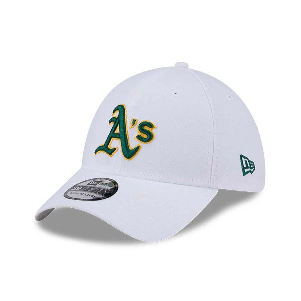 Pictured is this MLB Evergreen Athletics 39THIRTY Stretch Fit cap in white. 1